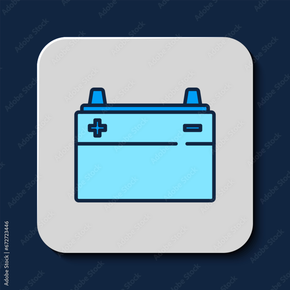 Filled outline Car battery icon isolated on blue background. Accumulator battery energy power and electricity accumulator battery. Vector Filled outline Car battery icon isolated on blue background. Accumulator battery energy power and electricity accumulator battery. Vector