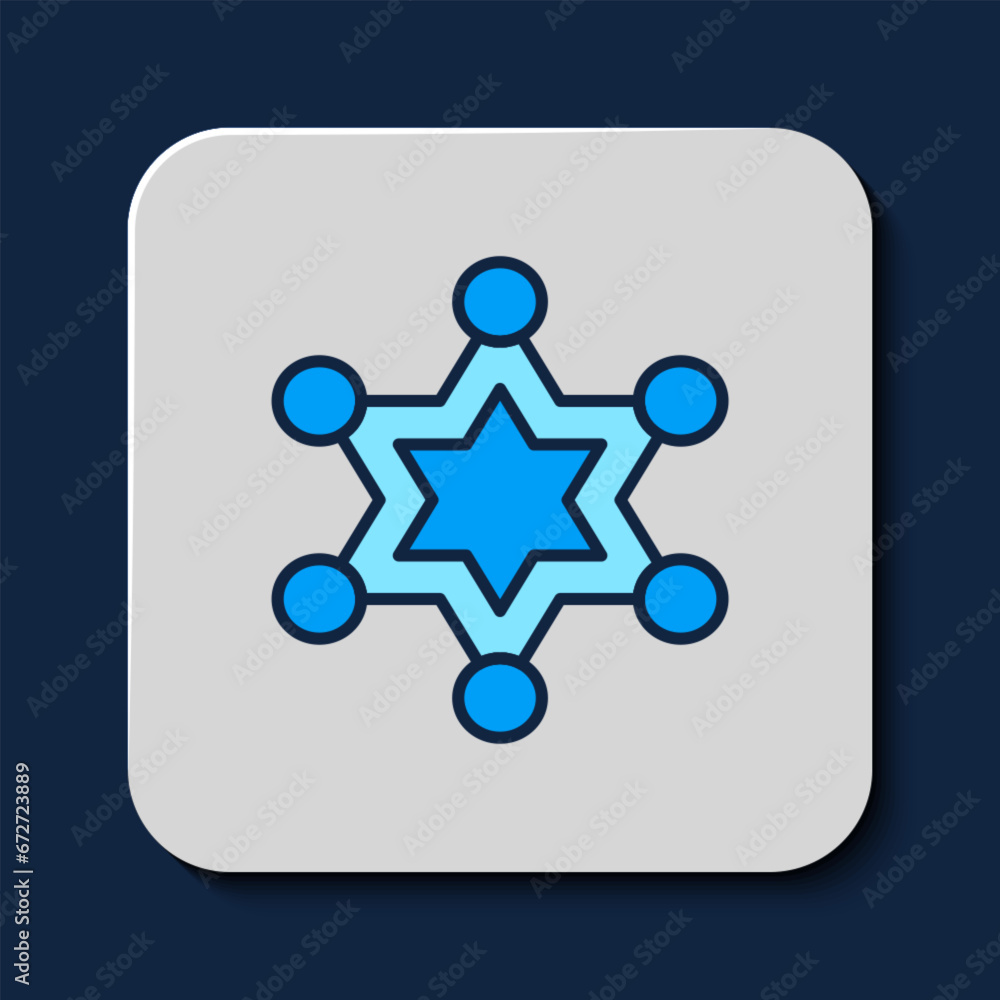Filled outline Hexagram sheriff icon isolated on blue background. Police badge icon. Vector Filled outline Hexagram sheriff icon isolated on blue background. Police badge icon. Vector