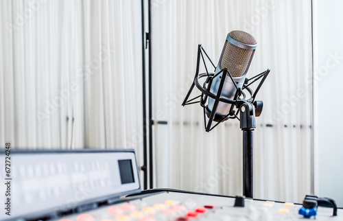 Professional microphone and sound mixer in radio station studio © avdyachenko