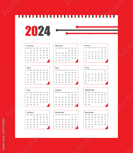 Modern calendar template for the year 2024 with abstract shape photo