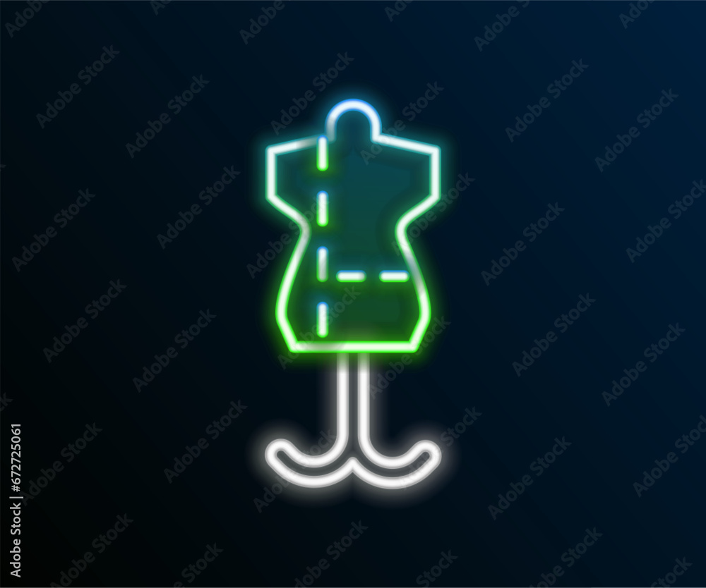 Glowing neon line Mannequin icon isolated on black background. Tailor dummy. Colorful outline concept. Vector Glowing neon line Mannequin icon isolated on black background. Tailor dummy. Colorful outline concept. Vector
