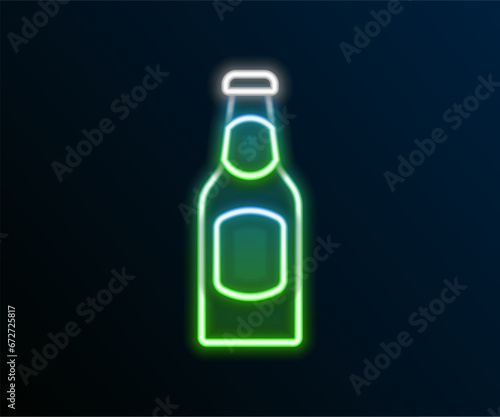 Glowing neon line Beer bottle icon isolated on black background. Colorful outline concept. Vector