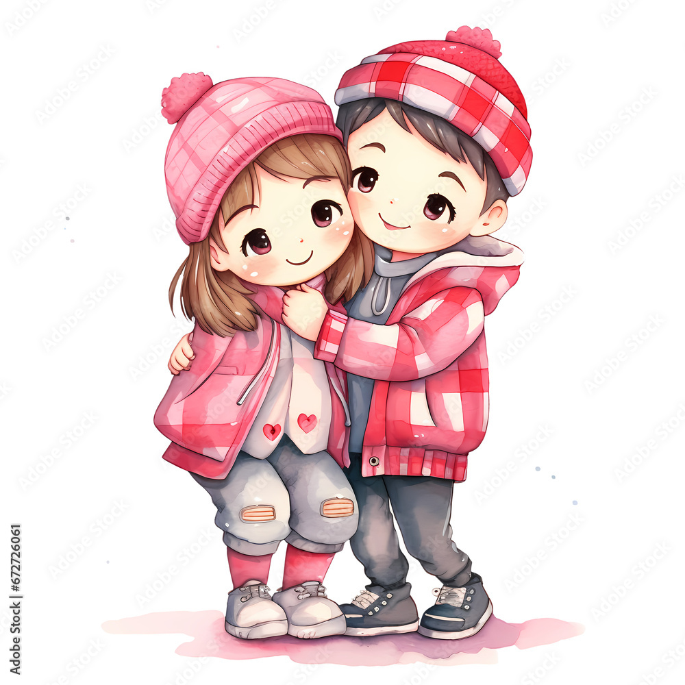 Cute Kawaii Baby Couple Clipart Illustration Cute Kawaii Baby Couple Clipart Illustration