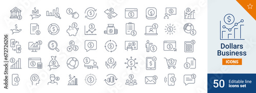 Dollars icons Pixel perfect. Finance, money, business, ....