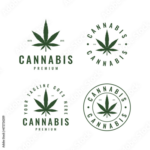 vintage cannabis, marijuana, hemp logo design template. emblem cannabis vector illustration