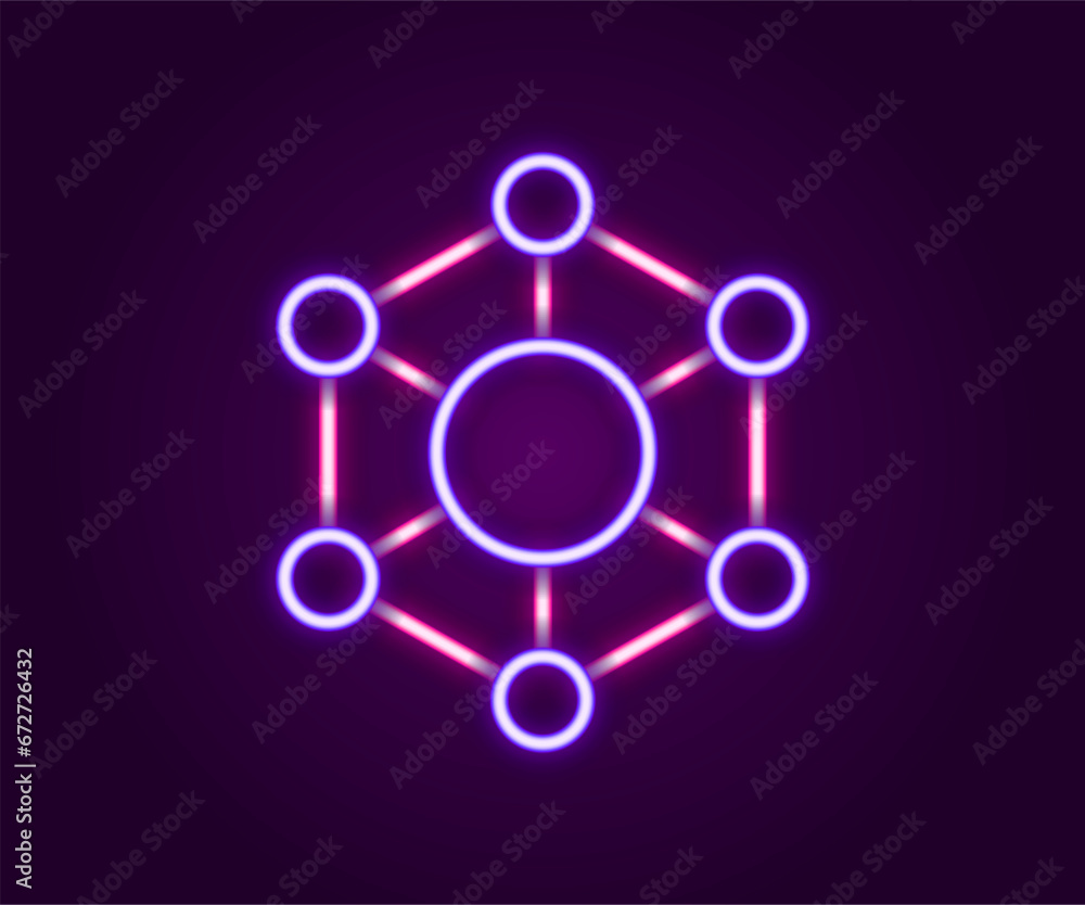 Glowing neon line Molecule icon isolated on black background. Structure of molecules in chemistry, science teachers innovative educational poster. Colorful outline concept. Vector Glowing neon line Molecule icon isolated on black background. Structure of molecules in chemistry, science teachers innovative educational poster. Colorful outline concept. Vector