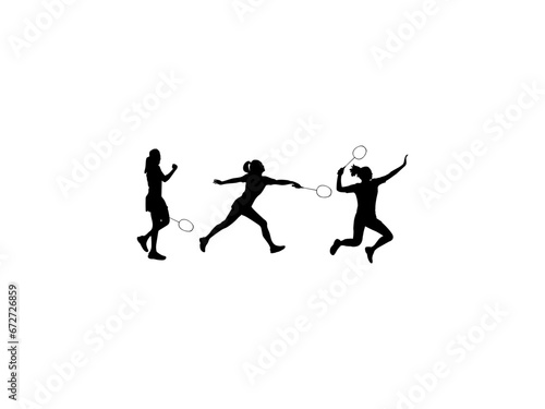 Female badminton player silhouette. Set of female badminton player silhouette in various poses. Women badminton player silhouettes collection SVG EPS JPG PNG.