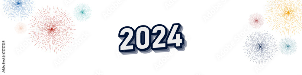 New Year 2024 banner, cover, template background with fireworks vector design. New Year 2024 banner, cover, template background with fireworks vector design.