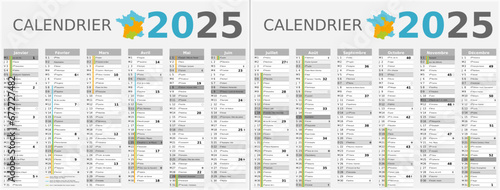 Calendrier 2025 12 mois au format 320 x 420 mm recto verso entièrement modifiable via calques et texte sans serif
