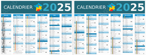 Calendrier 2025 12 mois au format 320 x 420 mm recto verso entièrement modifiable via calques et texte sans serif