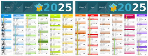 Calendrier 2025 12 mois au format 320 x 420 mm recto verso entièrement modifiable via calques et texte sans serif