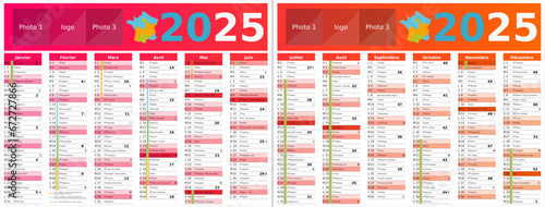 Calendrier 2025 12 mois au format 320 x 420 mm recto verso entièrement modifiable via calques et texte sans serif