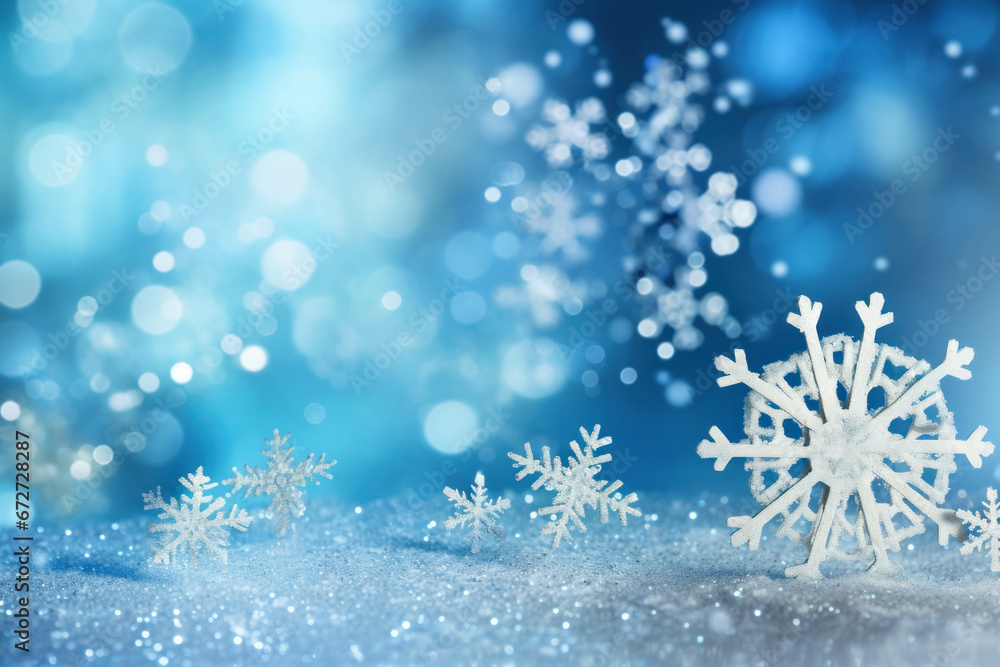 Winter bright background. Christmas wallpaper with snowdrifts and snowflakes