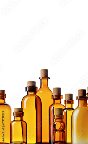 Brown glass medicine bottles, empty, isolated, Treatment complete. Mass immunization. Capacity of Tablets, Up Close Making containers. Isolated on transparent background PNG