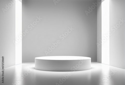 Empty White Rounded Pedestal Stage Light Illuminated Background for Product Placement