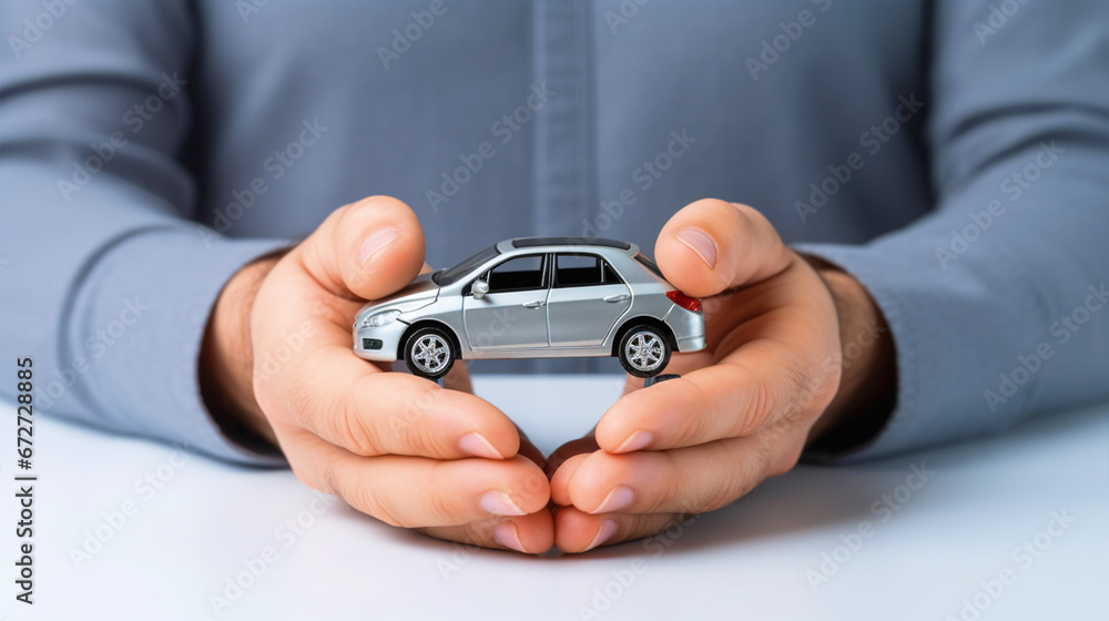 A man holding car in hands - ai generative
