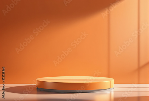 Empty Orange Rounded Pedestal Stage Background with Natural Lighting for Product Placement