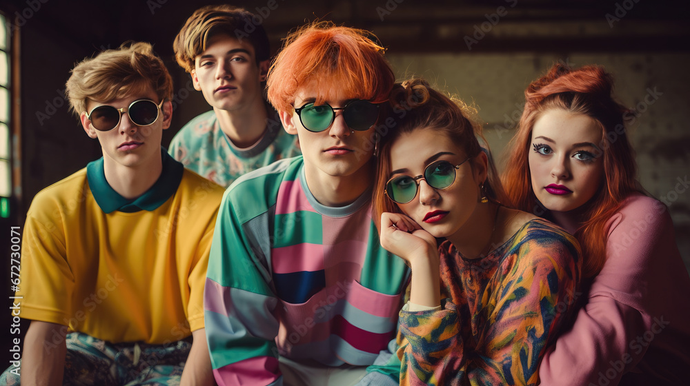Retro teens wearing colorfull clothes Generative Ai Retro teens wearing colorfull clothes Generative Ai