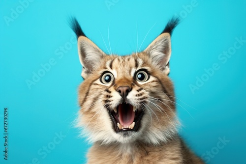 Studio portrait of shocked lynx with surprised eyes, concept of Fear