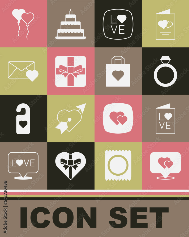 Set Location with heart, Valentines day party flyer, Wedding rings, Love text, Gift box, Envelope, Balloons form of and Shopping bag icon. Vector Set Location with heart, Valentines day party flyer, Wedding rings, Love text, Gift box, Envelope, Balloons form of and Shopping bag icon. Vector
