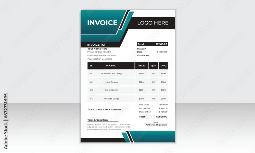 Obraz premium Professional and modern minimal business invoice template, Bill form business invoice and Office bill Design