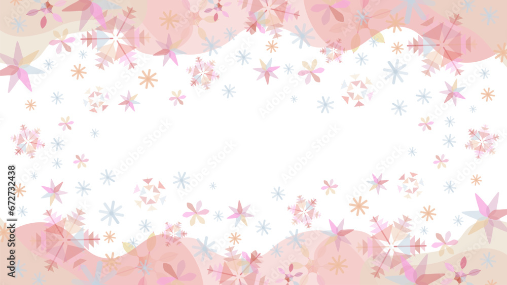 クリスマスに使えるピンクの雪の結晶のベクターフレーム画像	
