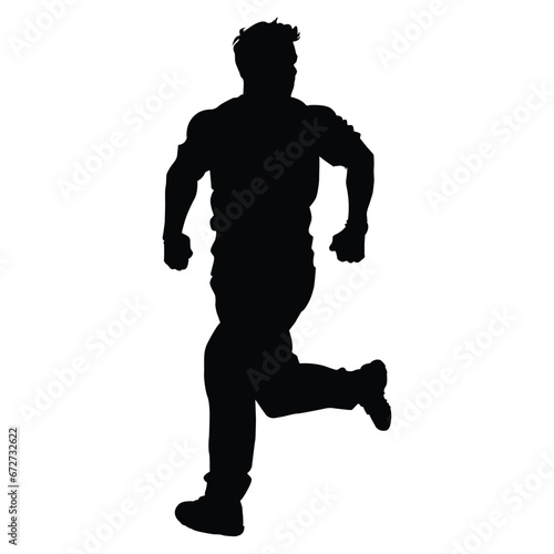 Man in Running Pose Silhouette on White Background