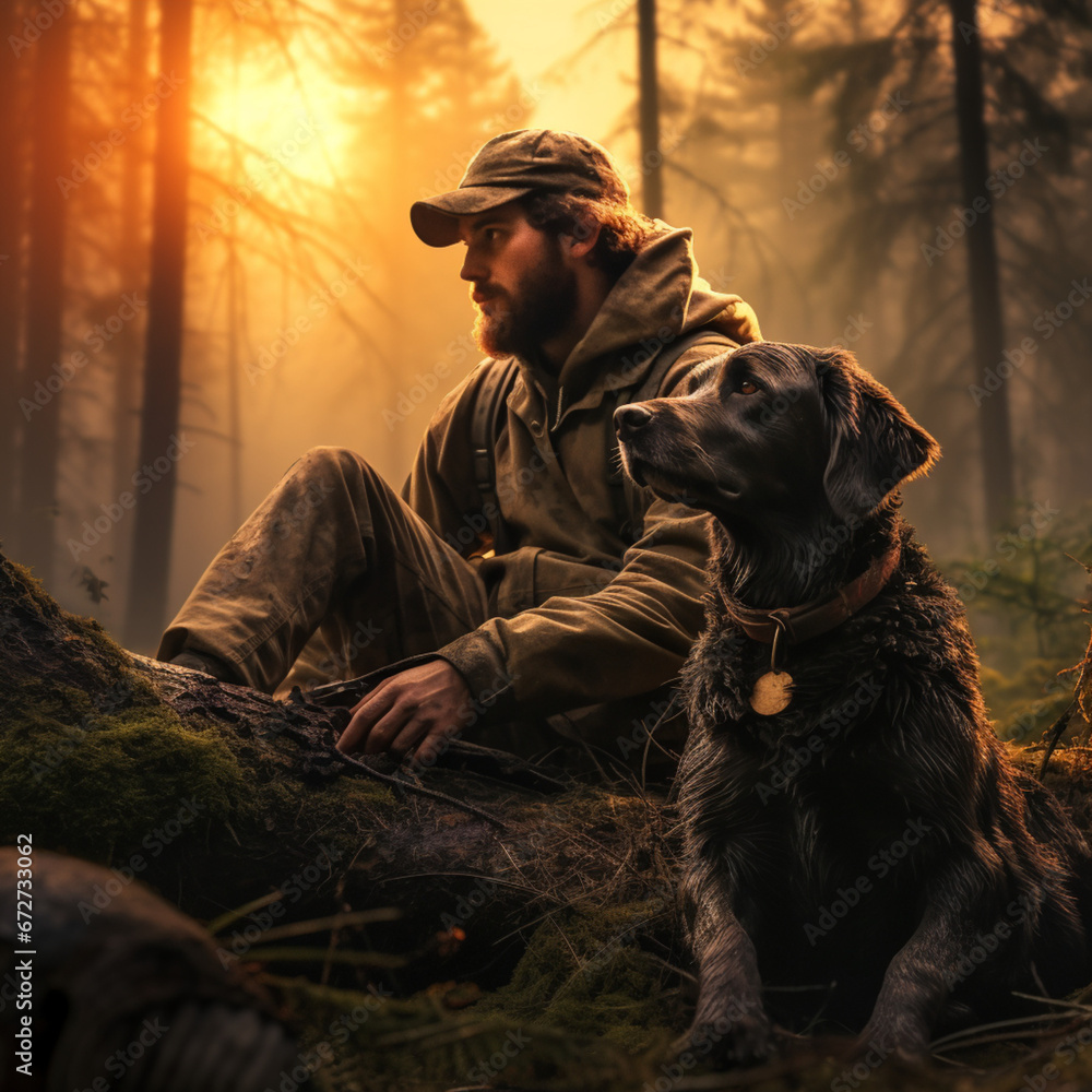 Hunter next to his dog.
