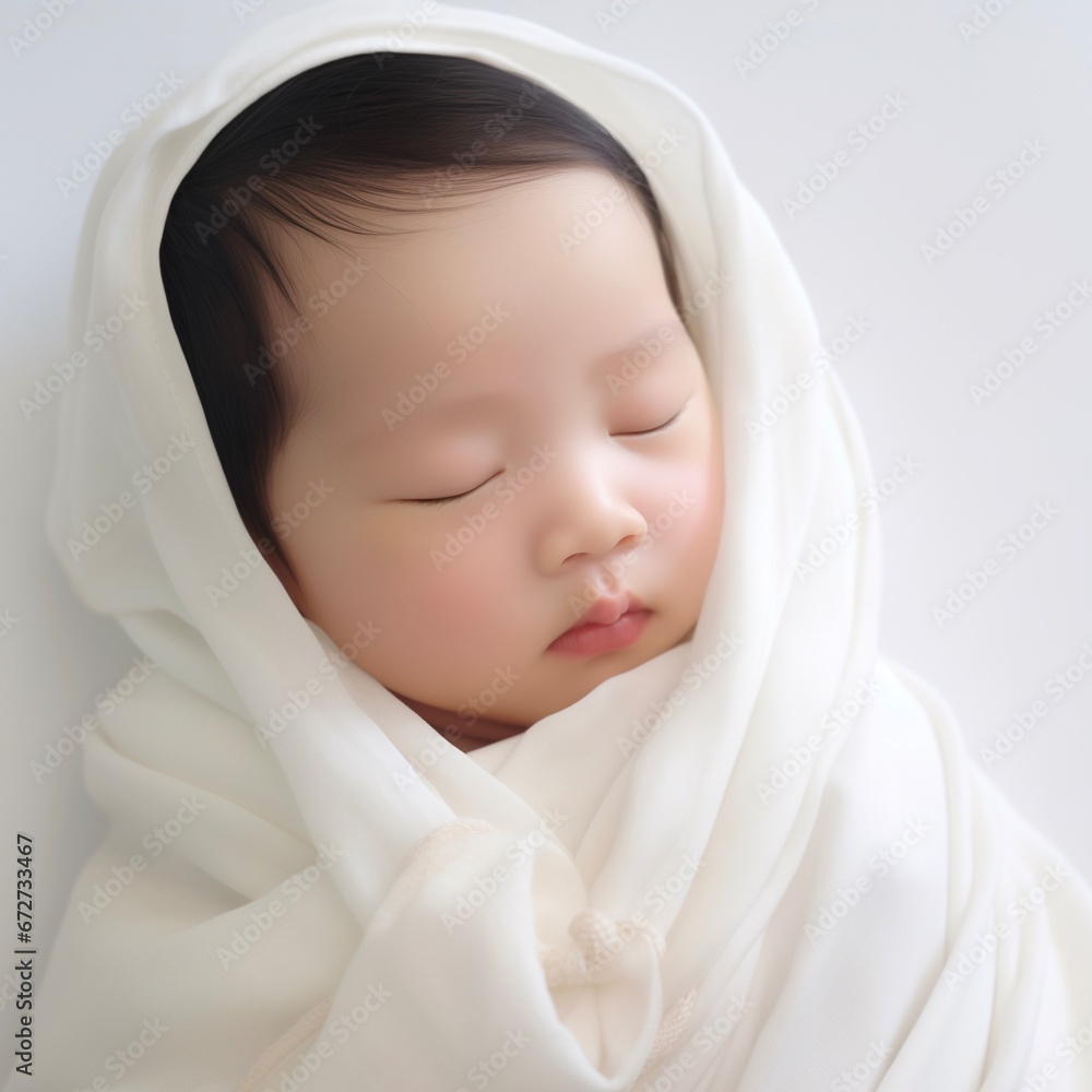 A newborn baby sleeping with white swaddling clothes A newborn baby sleeping with white swaddling clothes