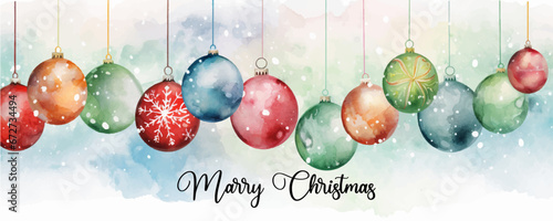 Modern decorative watercolor Christmas balls isolated vector illustration
