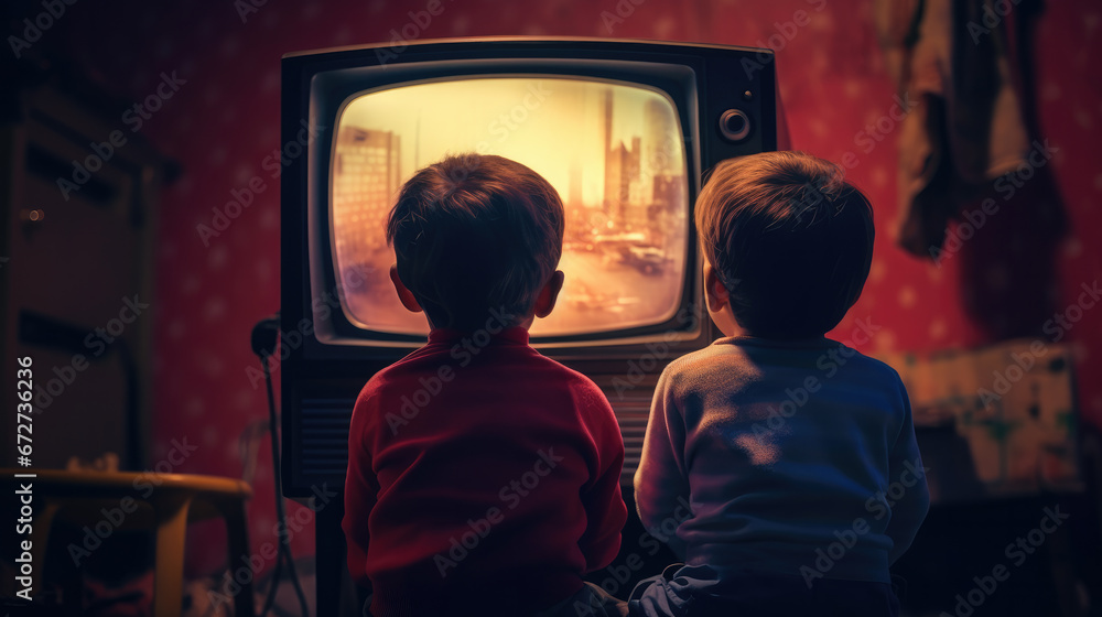 Retro kids watching tv Generative Ai
