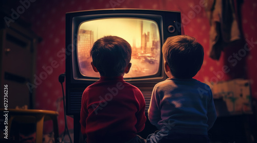 Retro kids watching tv Generative Ai