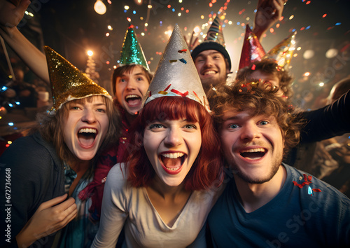 Group of Young People at a Party Taking a Selfie - Capturing the Fun and Celebration