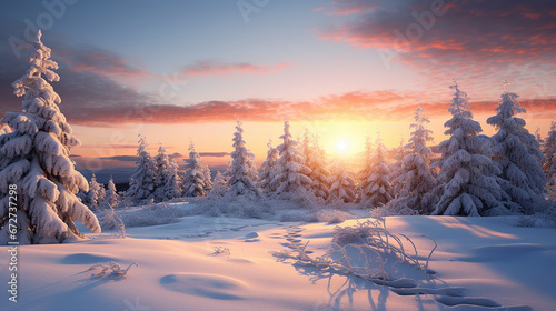 snowy wonderland winter landscape  at sunset © Birol Dincer 