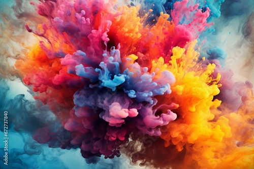 Vibrant burst of colorful ink, paint, and dye blending into a cloud. Abstract and imaginative background. Generative AI