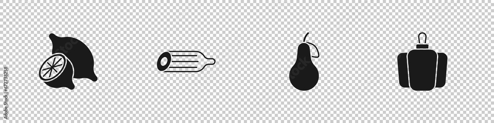 Set Lemon, Fresh cucumber, Pear and Bell pepper icon. Vector Set Lemon, Fresh cucumber, Pear and Bell pepper icon. Vector