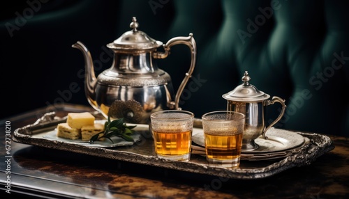 Photo of a Serene Moment: Tea Pot and Glasses on a Tray