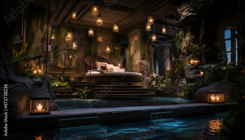 Photo of a Luxurious Retreat with a Serene Pool and a Cozy Bed