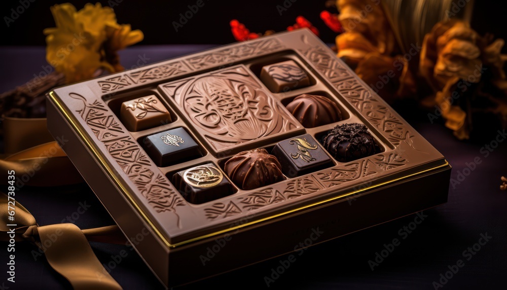 Photo of a Sweet Surprise: A Box of Chocolates on a Table Photo of a Sweet Surprise: A Box of Chocolates on a Table