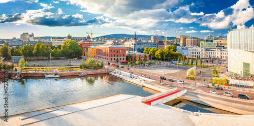 Scenic cityscape of Oslo waterfront panoramic view