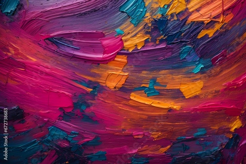 Closeup of abstract colorful texture background. Oil, acrylic brushstroke, pallet knife paint on canvas (Generative Ai)