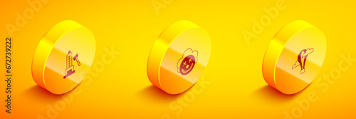 Set Isometric Striker attraction with hammer, Clown head and Hot air balloon icon. Vector