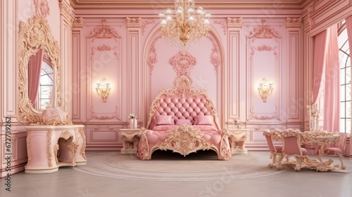 royal sitting room luxury interior of large flat in pink colors with furniture rich. generative ai © Witri