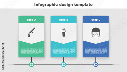 Set Police rubber baton, Flashlight and helmet. Business infographic template. Vector
