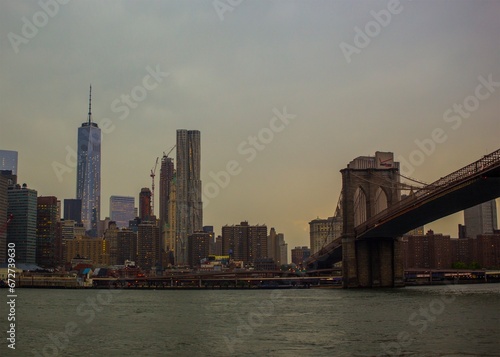 View of Manhattan Bridge from Brooklyn. Industrial part of New York