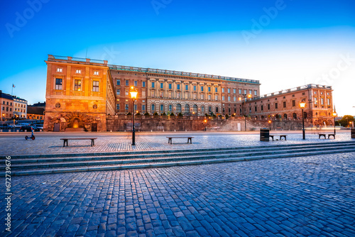 The Royal Palace Kungliga slottet in Stockholm evening view photo