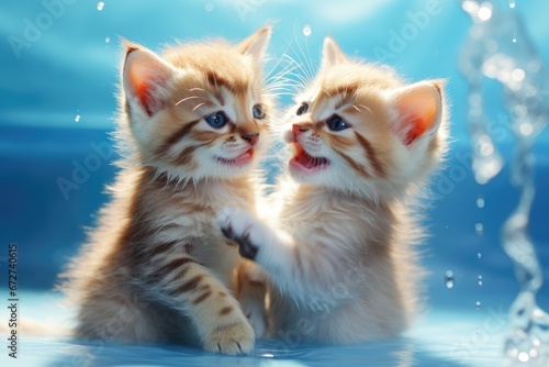 Deux petits chatons roux qui jouent photo