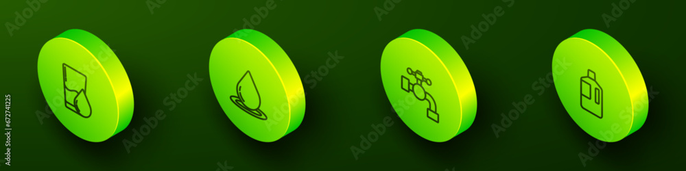 Set Isometric line Glass with water, Water drop, tap and Big bottle clean icon. Vector Set Isometric line Glass with water, Water drop, tap and Big bottle clean icon. Vector