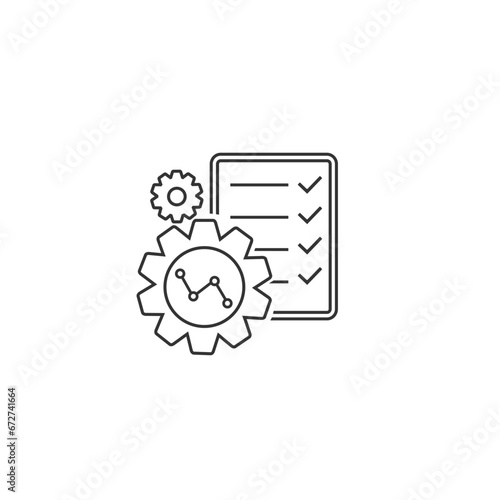 Automation or implement line icon gear. concept of assessment efficacy control and automate productive symbol. Outline trend ai asset or kpi logotype graphic stroke design isolated on white. Vector