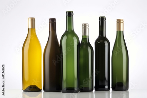 six wine bottles on white background. Generative AI